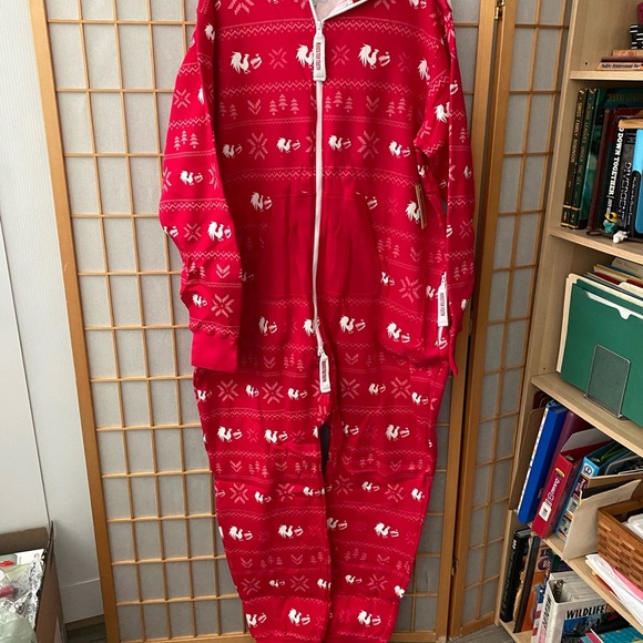 Rare! New Tipsy Elves Rooster Teeth Footless XXL 1 Pc Pajama Jumpsuit Christmas - Picture 2 of 8